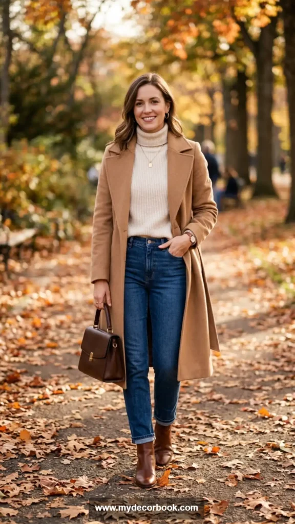 9. Camel Coat With Basic Layers