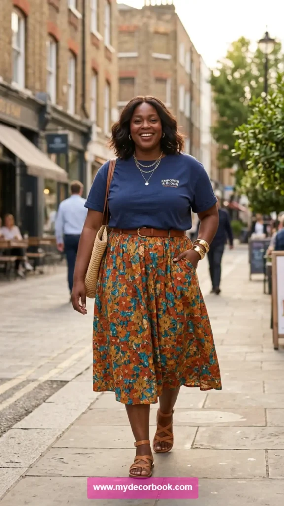 9. Plus Size T Shirt With Midi Skirt