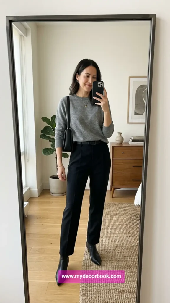 10. Grey Knit Sweater With Black Trousers