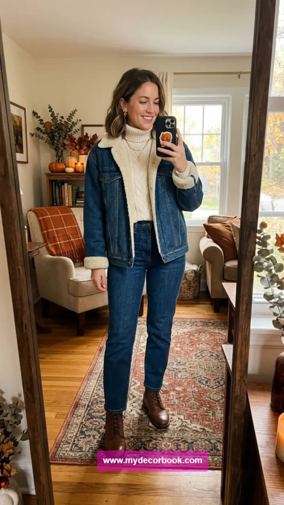 10. Shearling Denim Jacket For Fall
