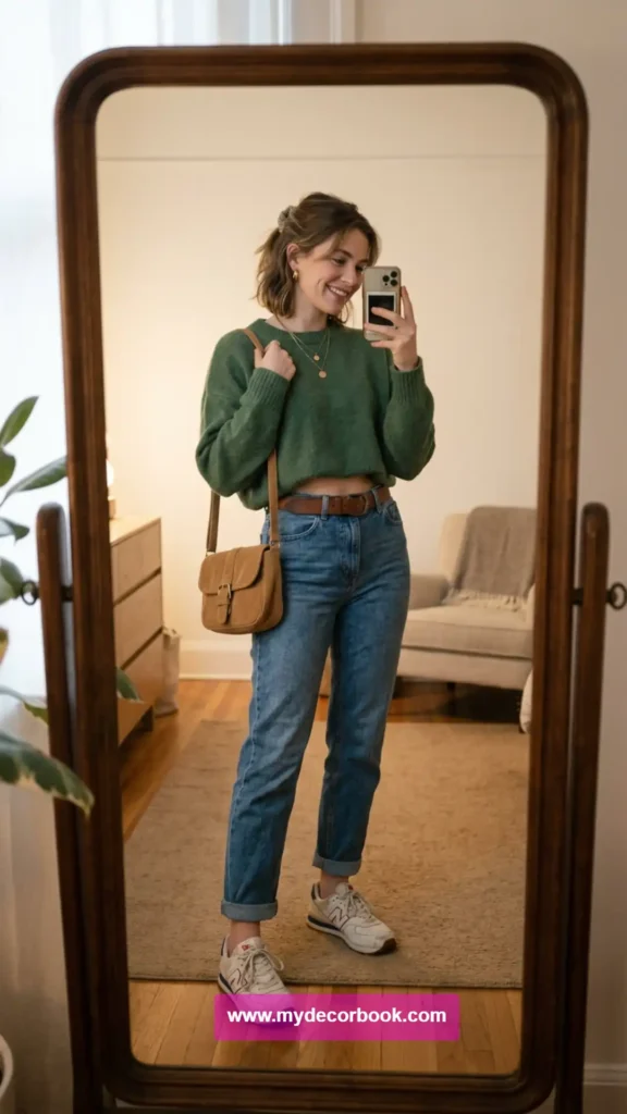 11. Cropped Sweater With Mom Jeans