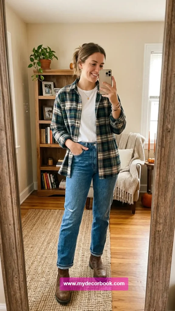 11. Monica Inspired Plaid Shirt Layering