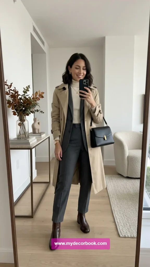 11. Trench Coat With Office Essentials