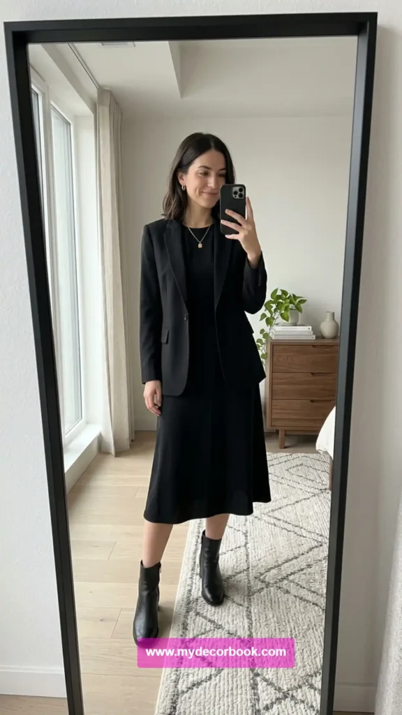 12. Minimal Black Dress With Boots