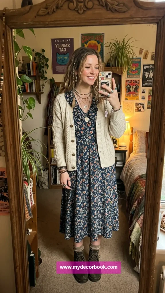 12. Phoebe Inspired Vintage Dress Look