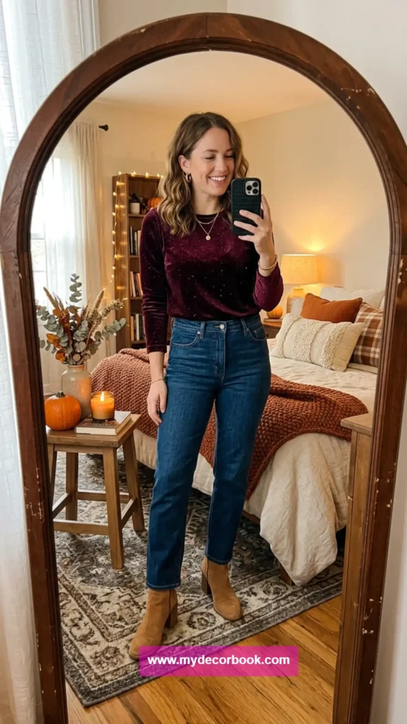 12. Velvet Top With Straight Jeans