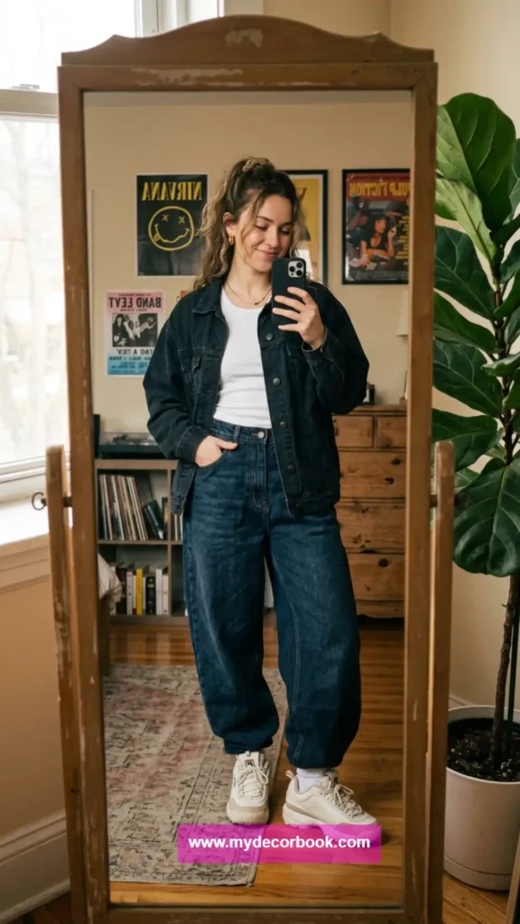 13. Denim Jacket With Baggy Jeans