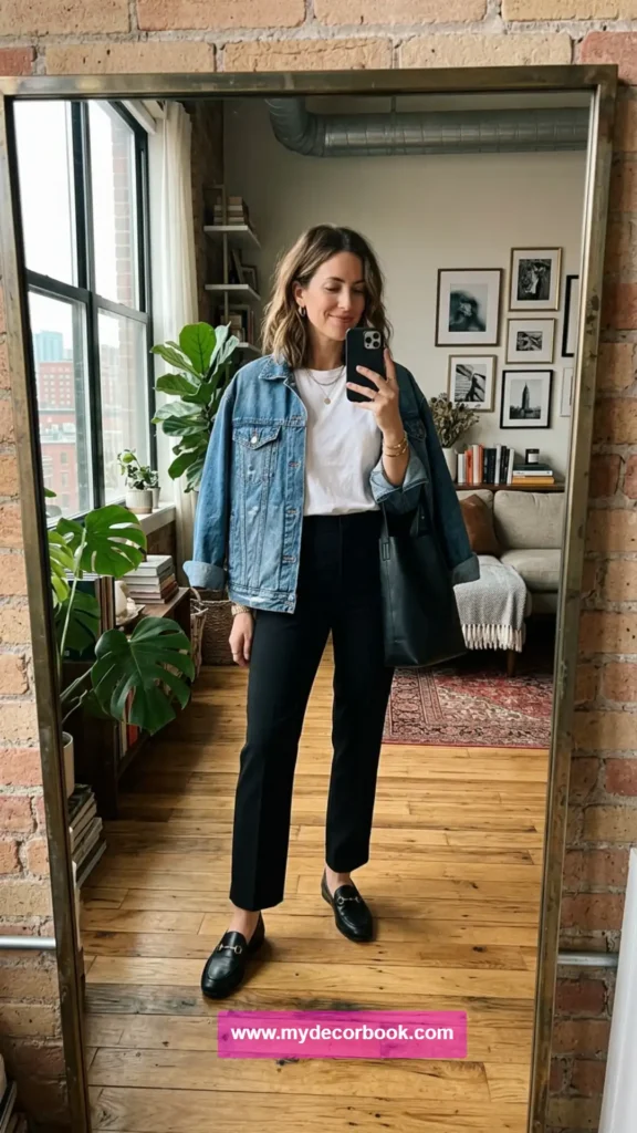 13. Denim Jacket With Black Trousers