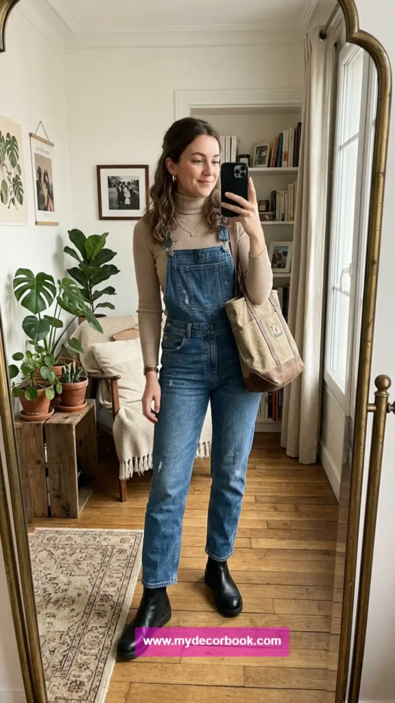 13. Denim Overalls With Chelsea Boots