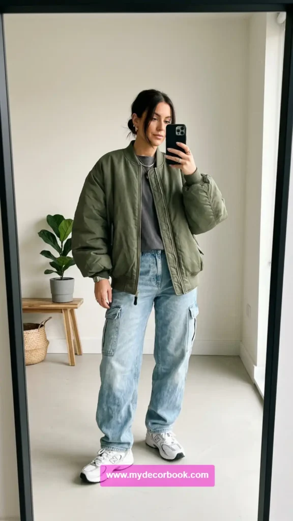 13. Oversized Bomber Jacket Outfit
