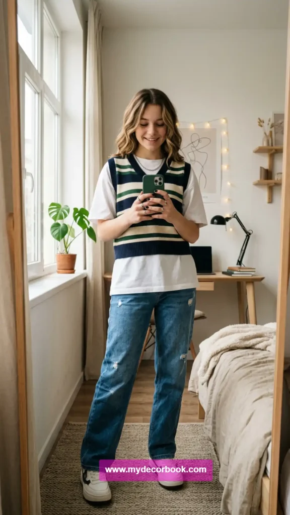 13. Sweater Vest Over an Oversized T-Shirt