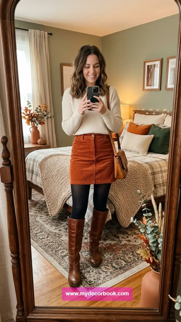 14. Corduroy Mini Skirt With a Ribbed Knit