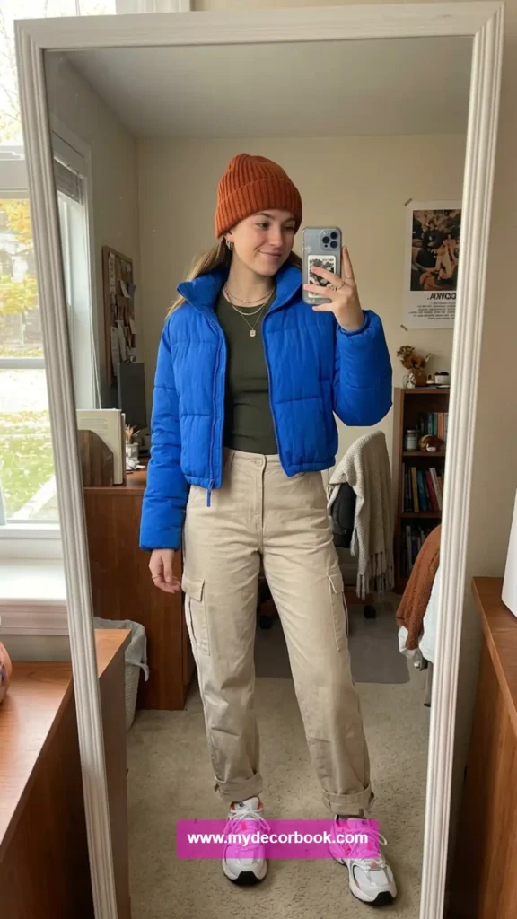 14. Cropped Puffer Jacket With Cargo Pants