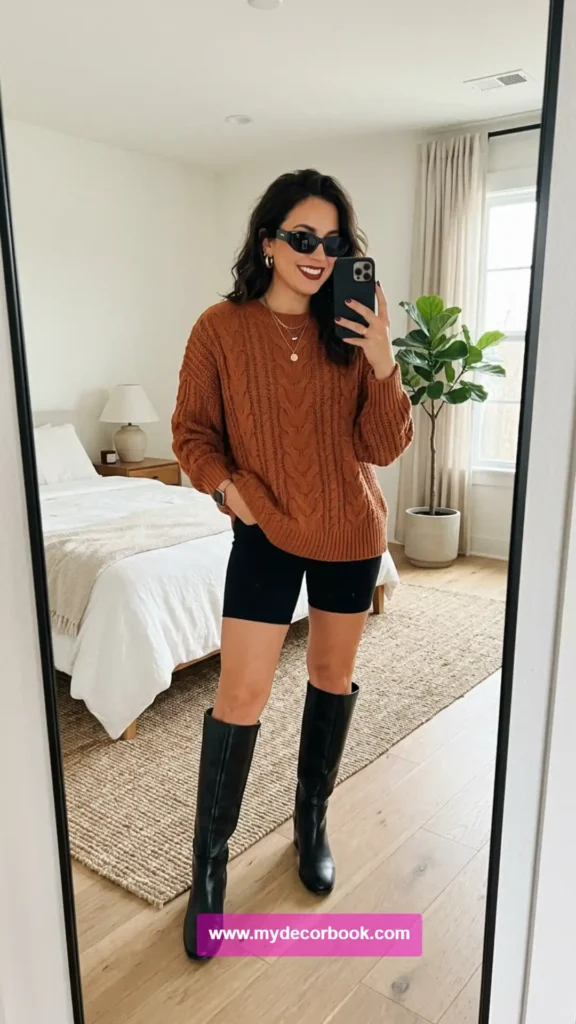 14. Sweater With Biker Shorts and Boots