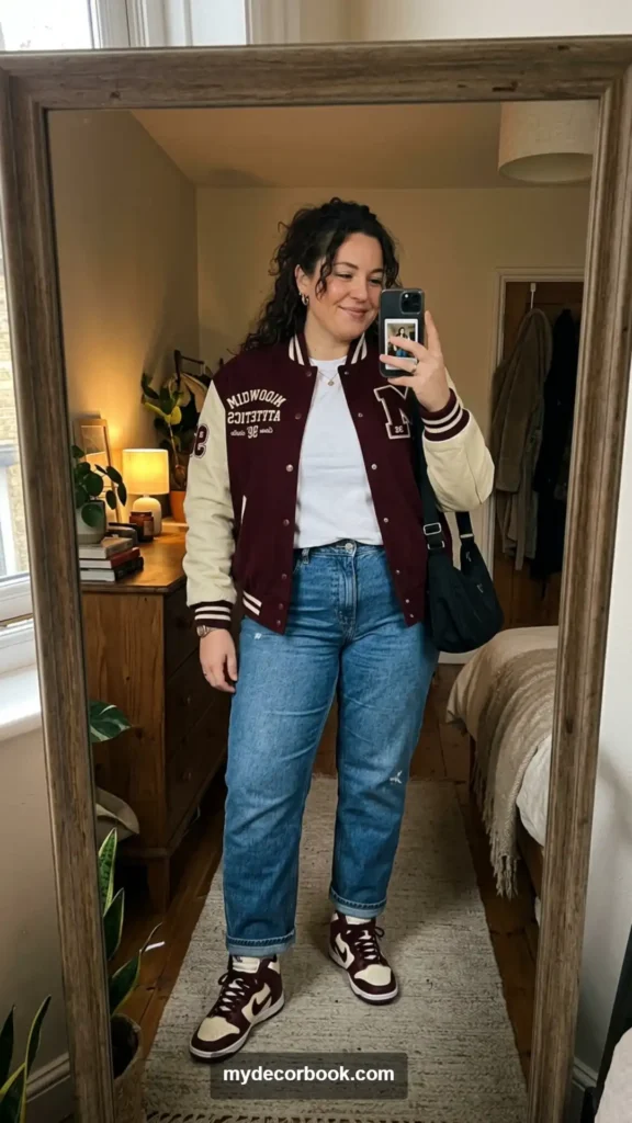 14. Varsity Jacket With Relaxed Jeans