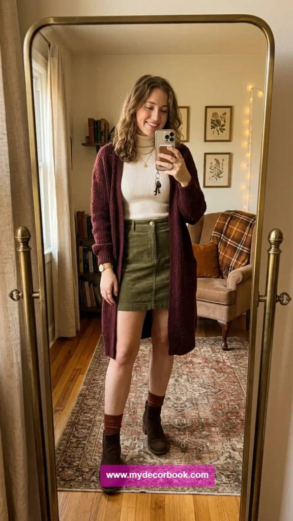 15. Long Cardigan With Mini Skirt