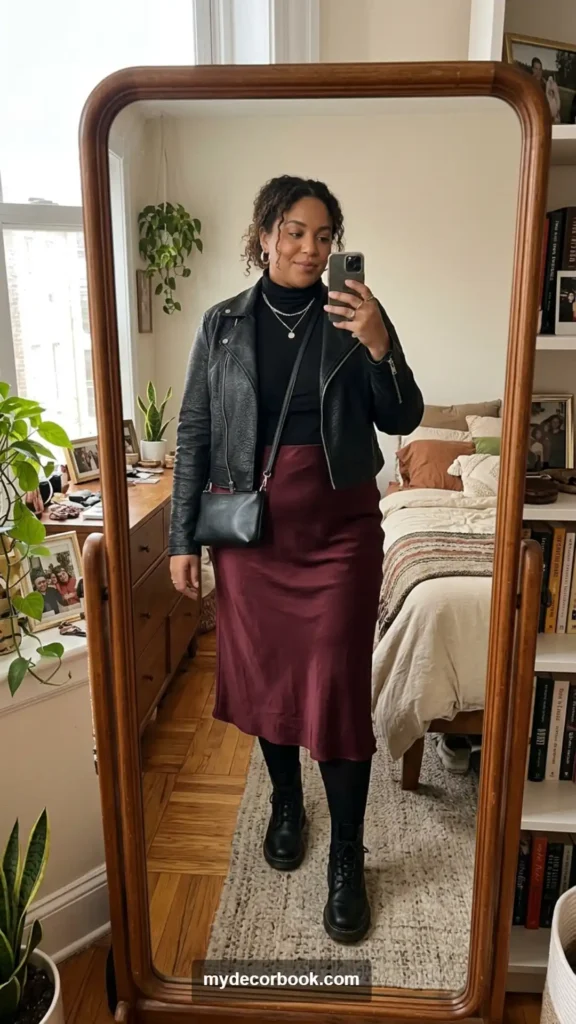 15. Turtleneck Under a Slip Skirt With Combat Boots