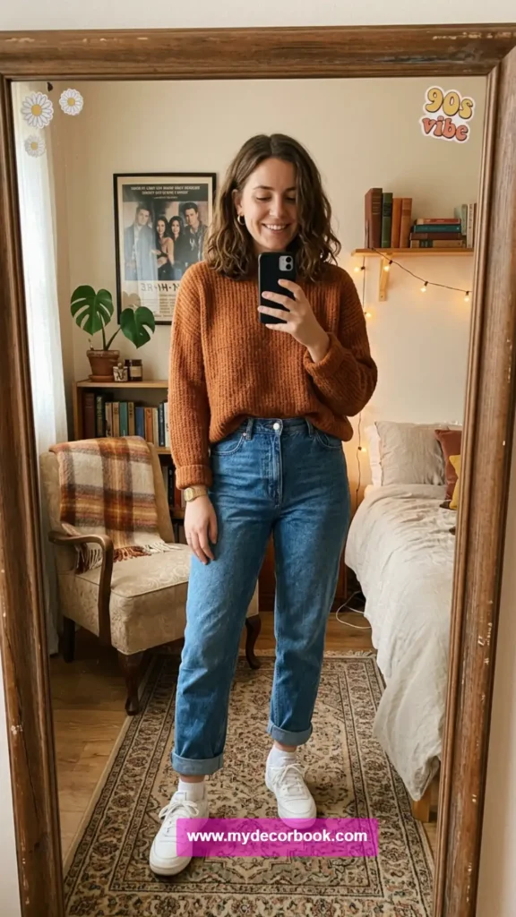 16. 90s Mom Jeans and Sweater Style