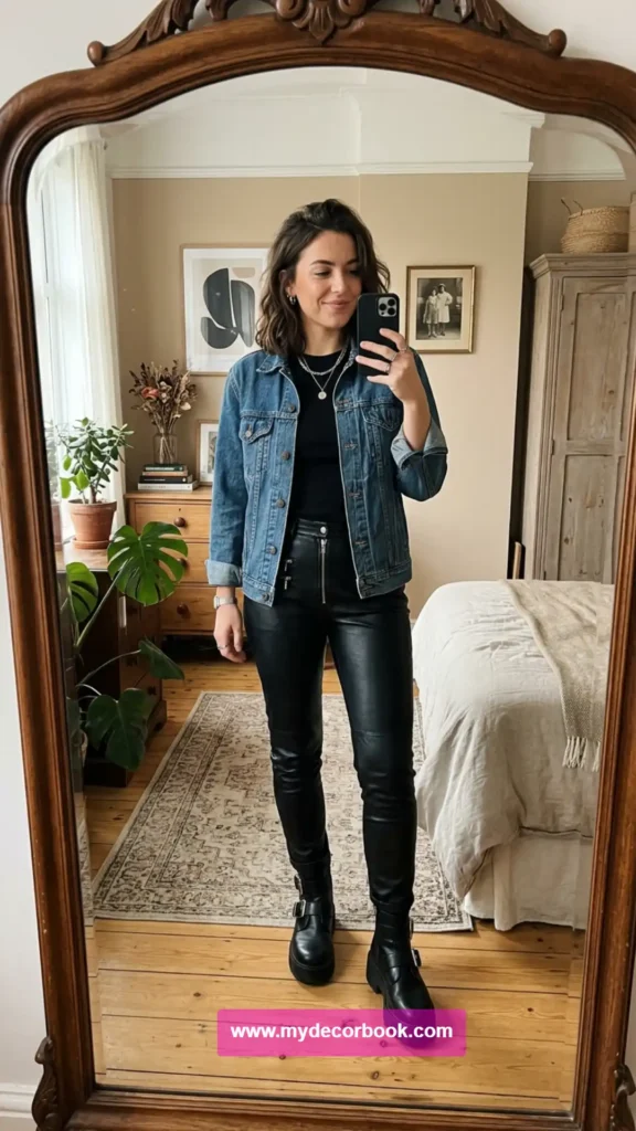 16. Denim Jacket With Leather Pants