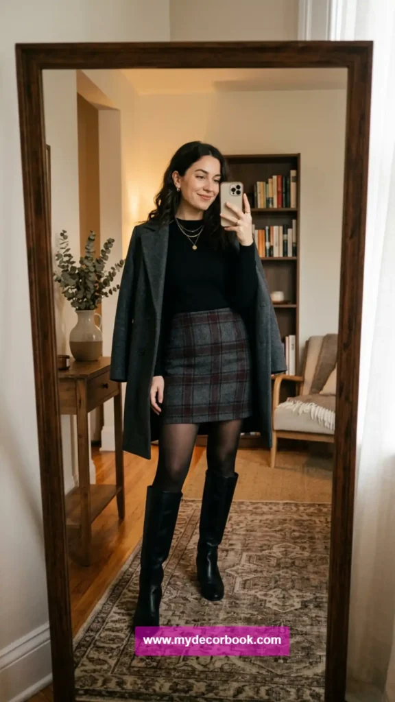 16. Plaid Skirt With a Fitted Knit