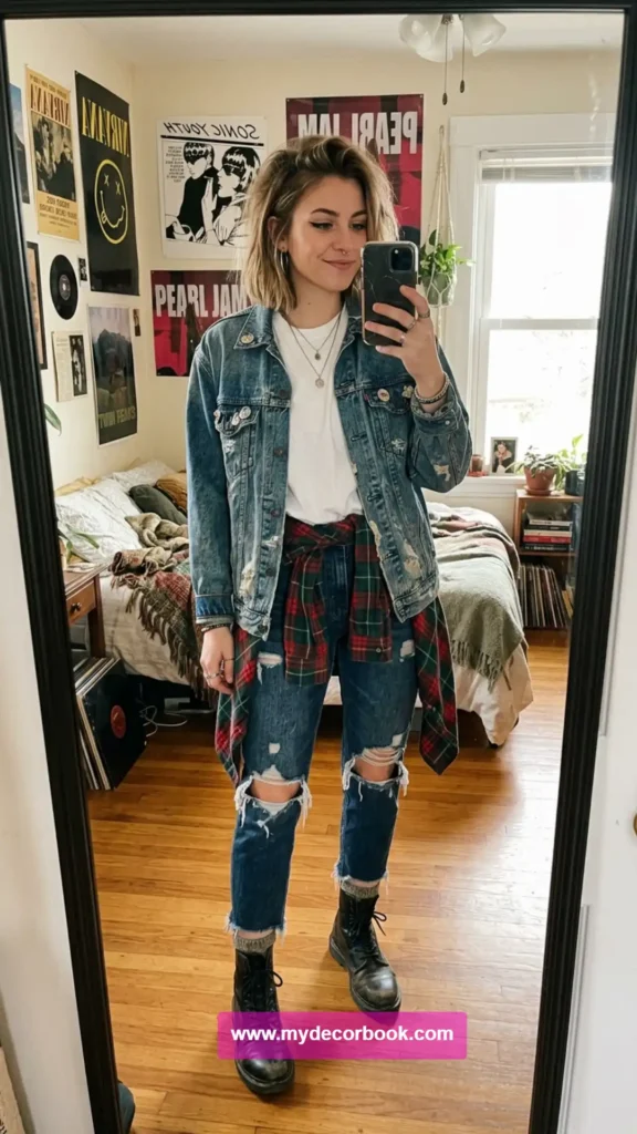 18. Denim Jacket With Flannel Around Waist
