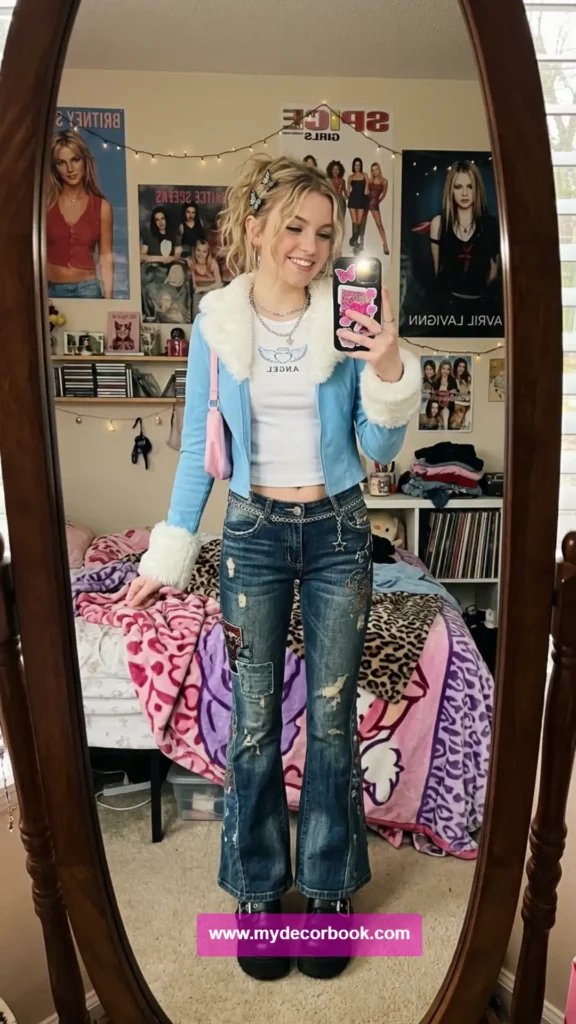 18. Faux-Fur Trim Jacket With Flared Jeans