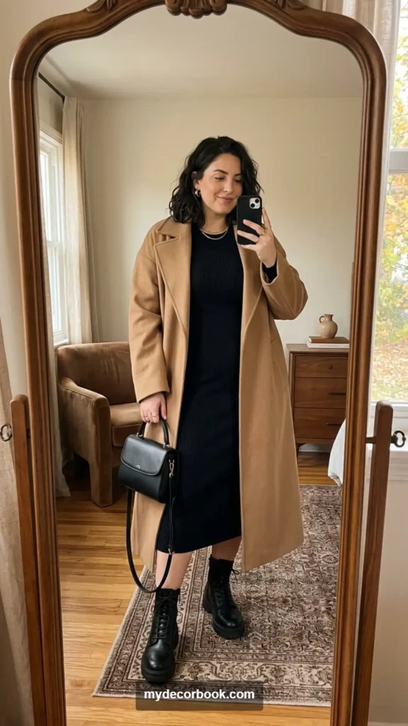 19. Black Knit Dress With an Oversized Trench Coat