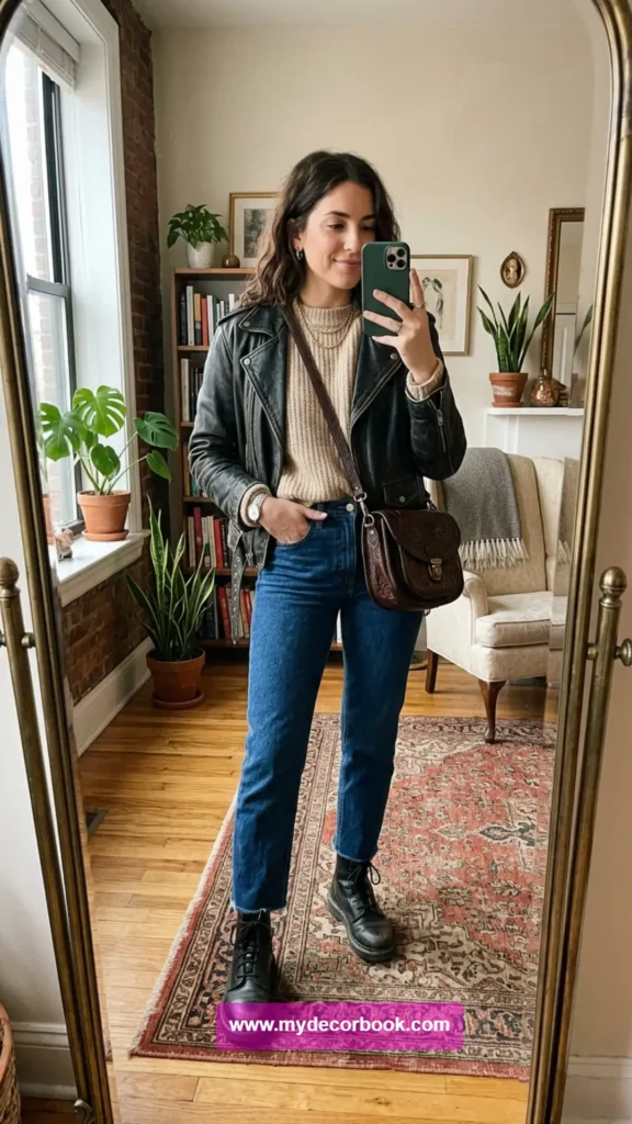 19. Oversized Sweater With Leather Jacket Layering
