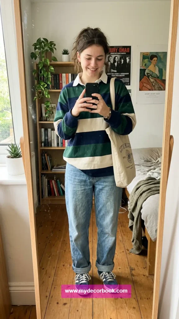 19. Rugby Shirt With Loose-Fit Jeans