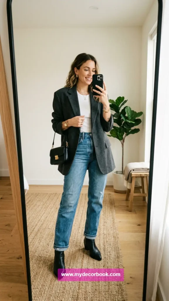 2. Oversized Blazer With Vintage Blue Denim
