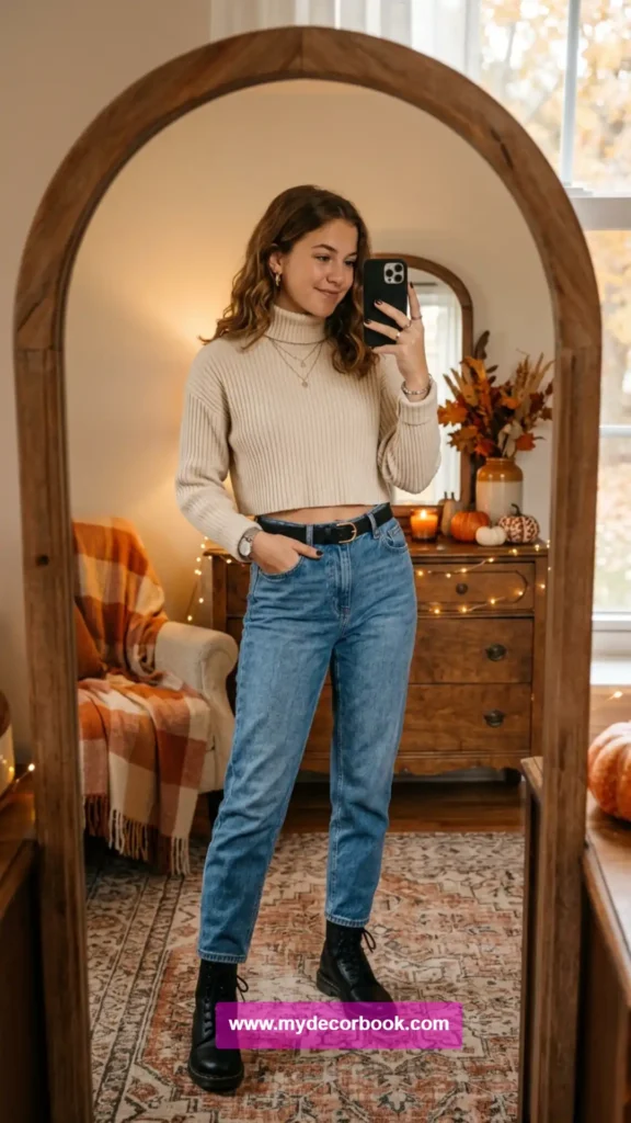 20. Cropped Turtleneck With Mom Jeans