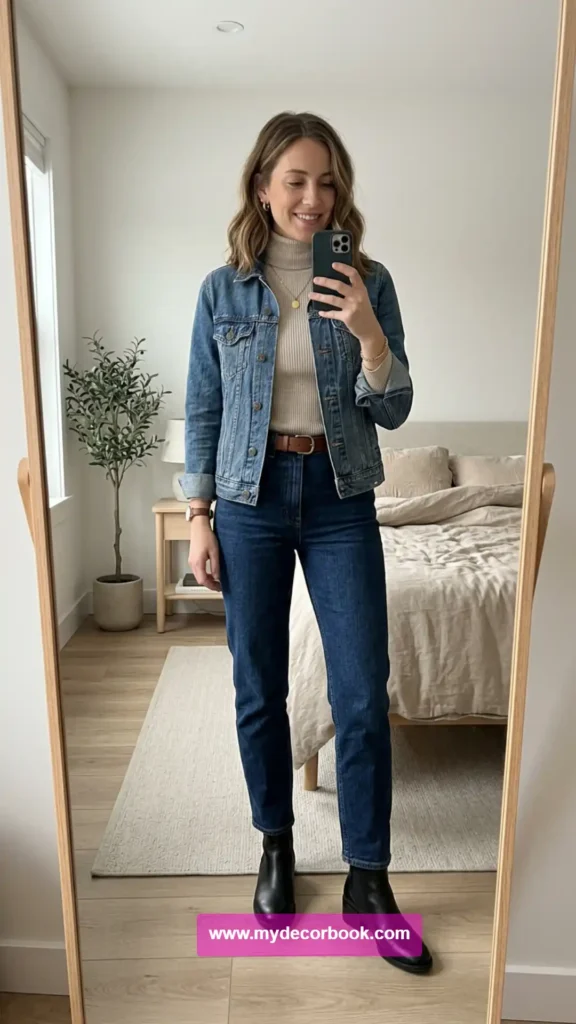20. Denim Jacket With Turtleneck Layer