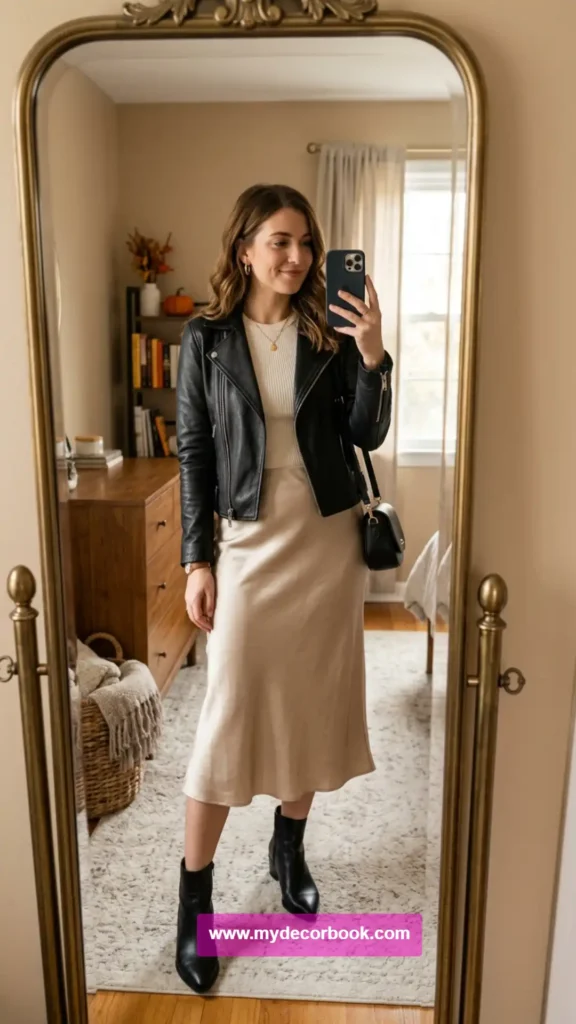 20. Leather Jacket With a Midi Skirt