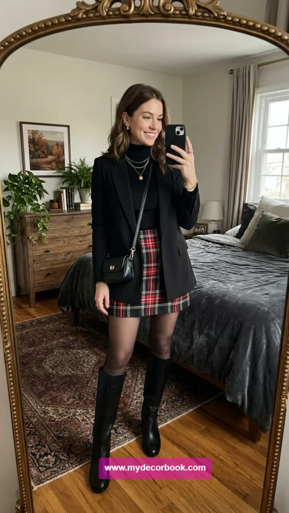 20. Red Plaid Mini With a Black Blazer