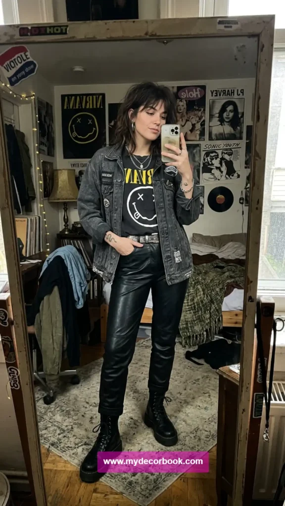 21. Band Tee With Leather Pants And Boots
