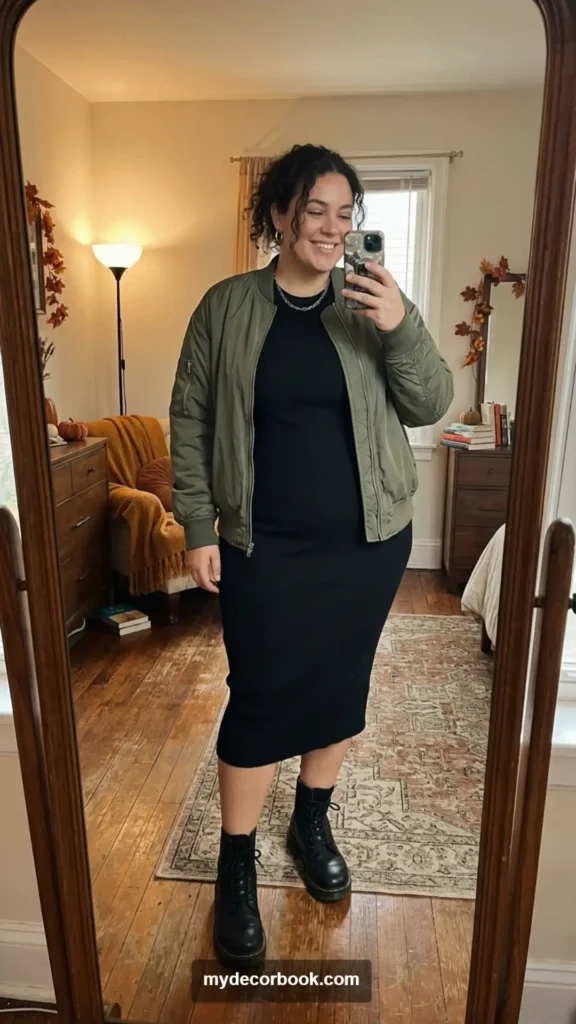 22. Bomber Jacket With a Body-Skimming Midi Dress