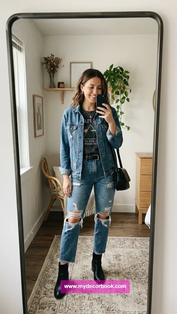 22. Denim Jacket With Vintage Band Tee