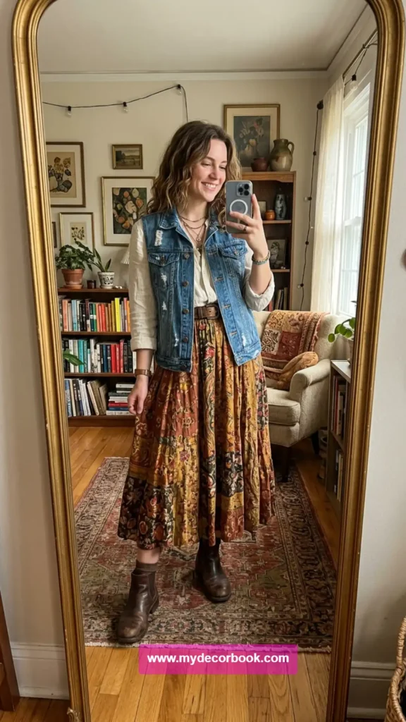 22. Denim Vest With Long Skirt