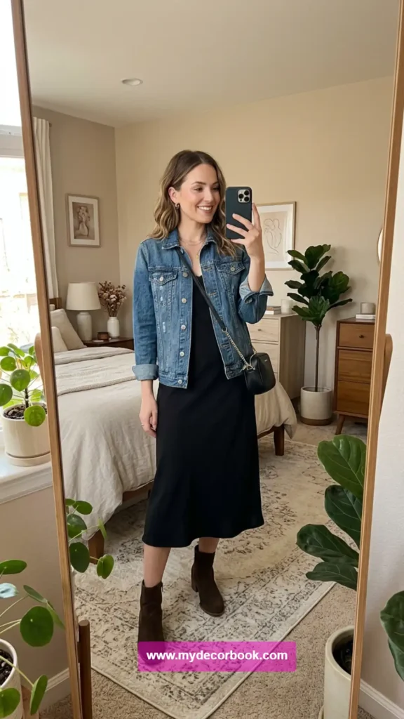 23. Black Dress With Denim Jacket