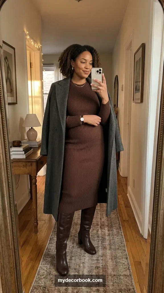 24. Ribbed Knit Dress With Knee-High Boots