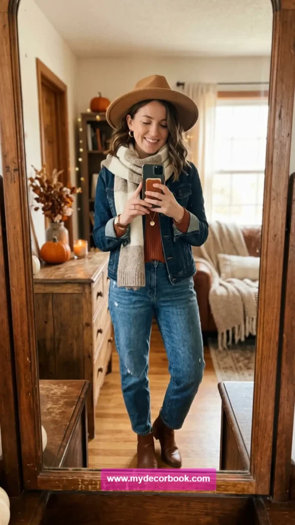 25. Denim Jacket With Oversized Scarf