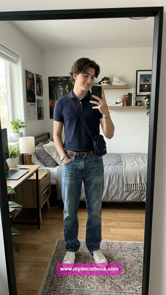 26. Fitted Polo Shirt With Relaxed Jeans