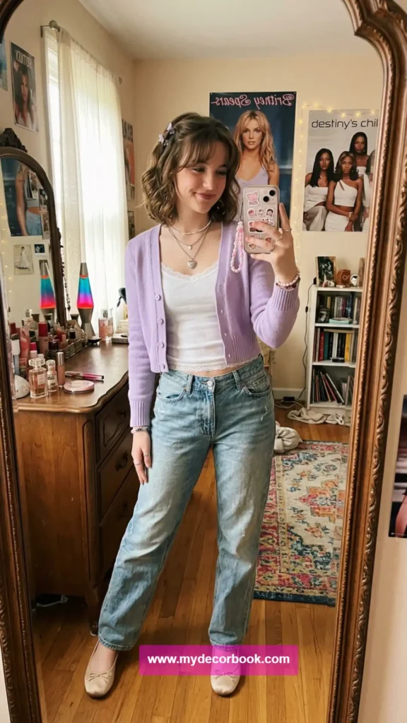 27. Cropped Cardigan Over a Lace-Trim Cami
