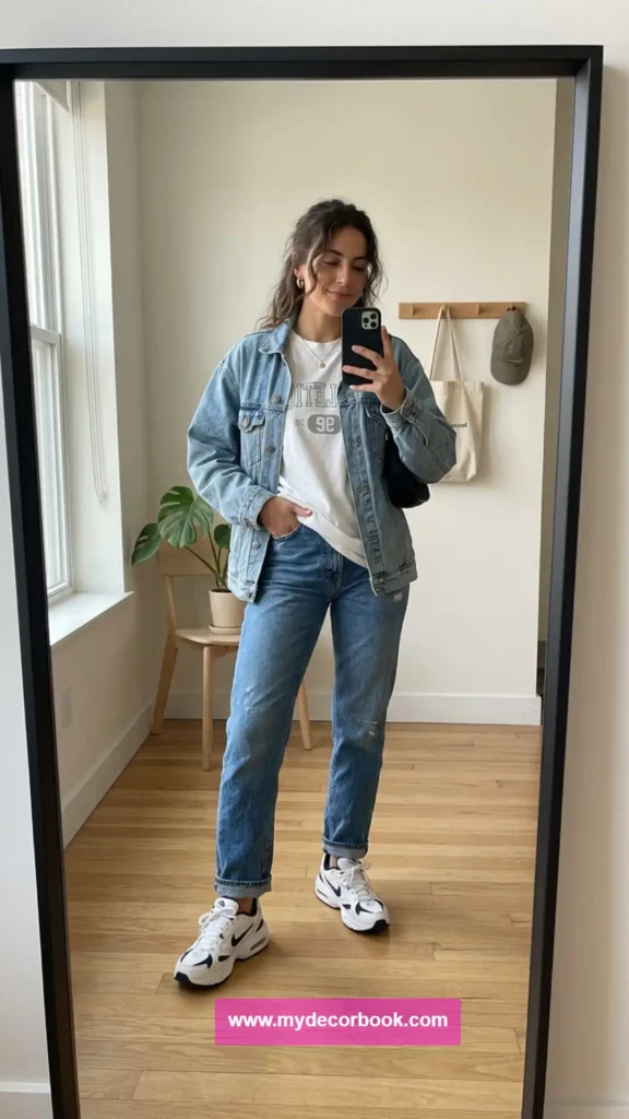 27. Denim Jacket With Chunky Sneakers