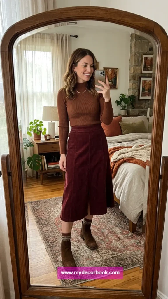 27. Mock Neck Top With Midi Skirt