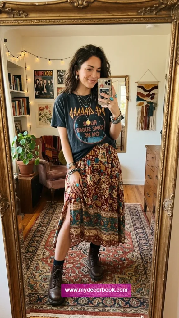 28. Vintage Band Tee With Skirt
