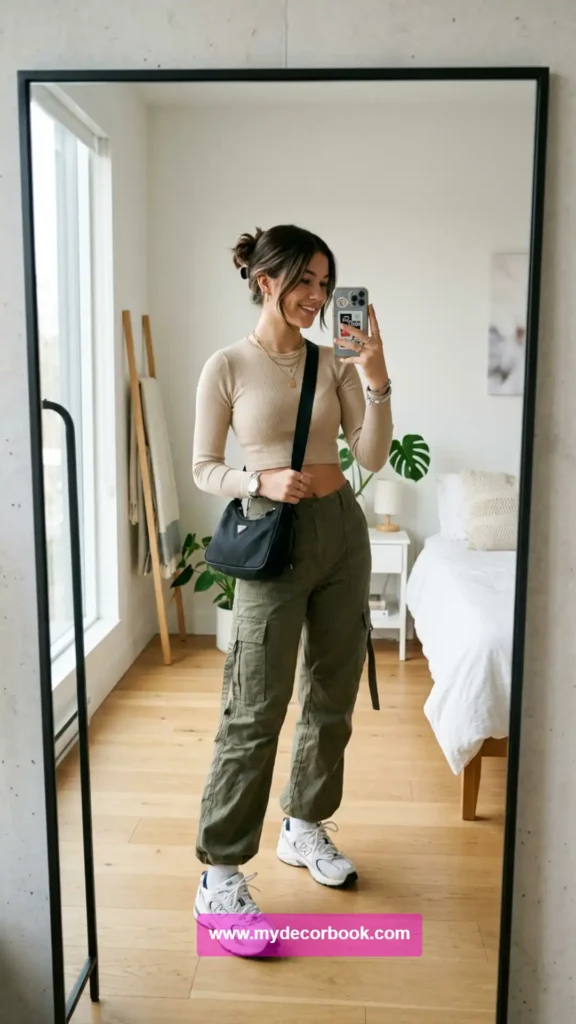 3. Cargo Pants With a Cropped Long-Sleeve Tee