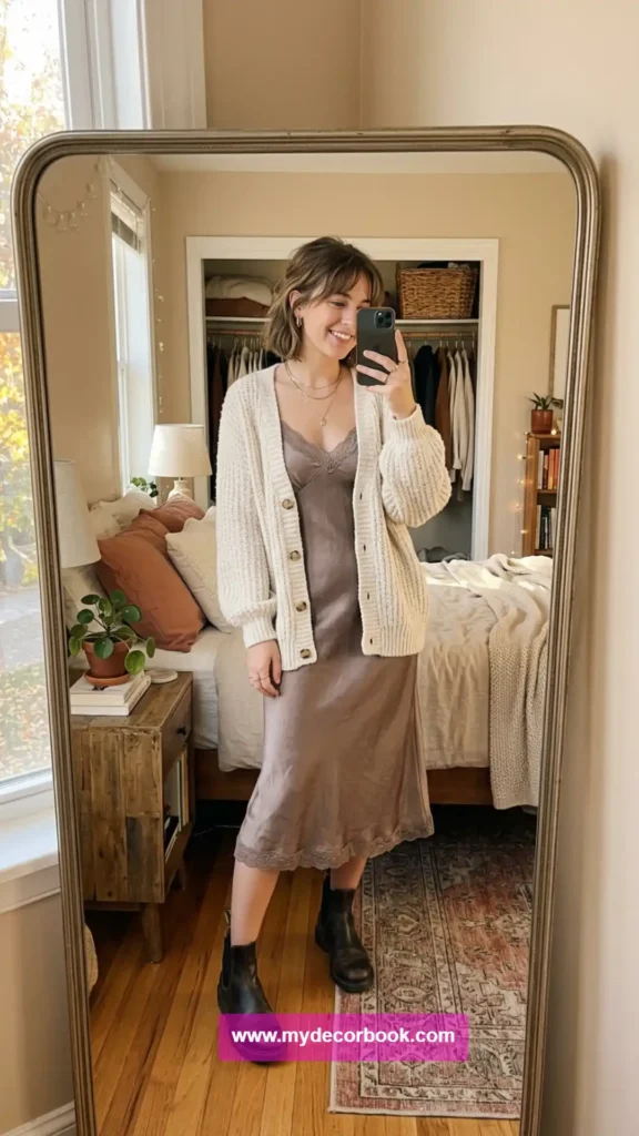 3. Rachel Inspired Slip Dress With Cardigan