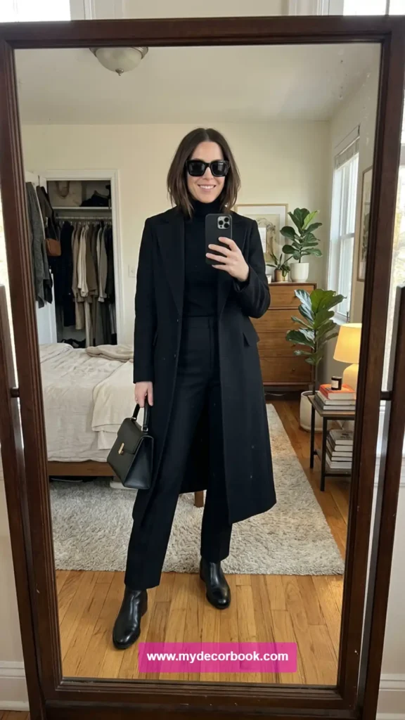30. All-Black Layers With Statement Sunglasses