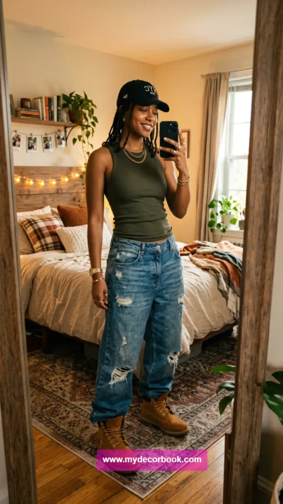 4. Baggy Jeans With Timberland-Style Boots